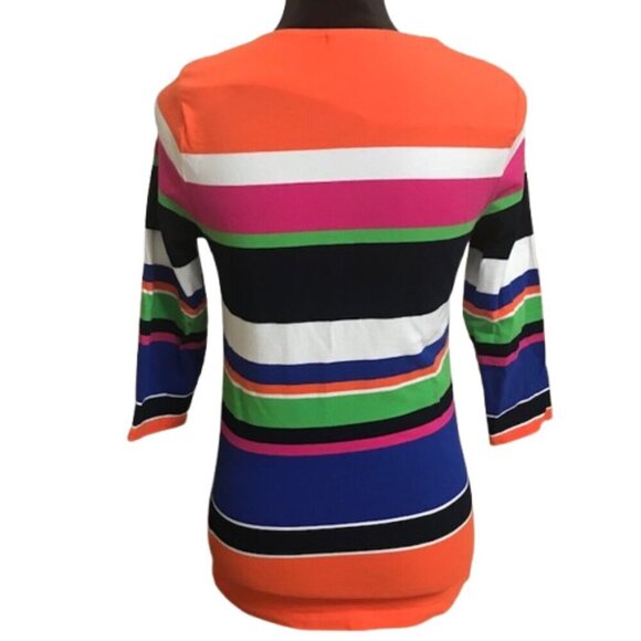 LAUREN Ralph Lauren Women's Striped Multi Color Top 3/4 Sleeves Size Medium - Picture 4 of 7
